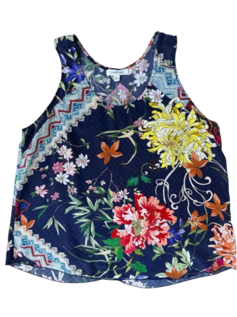 Johnny Was Roselynn 2 Pc Silk Set Size S Navy Floral - Picture 3 of 10